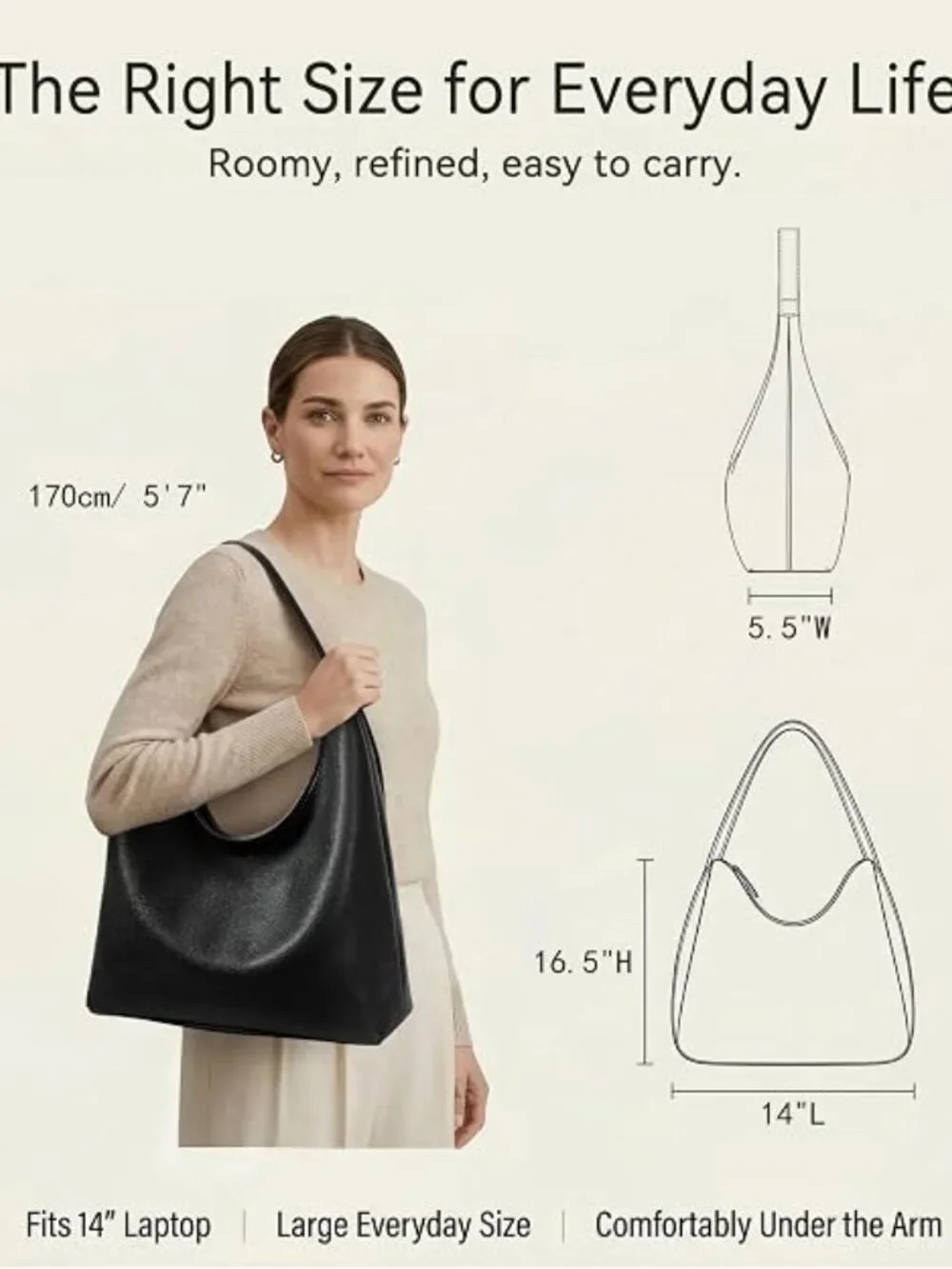 Large Vegan Leather Hobo Bag Women’s Slouchy Work Tote with Pockets